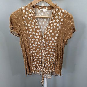 Maurices Tie Front Button Short Sleeve Polka Dot